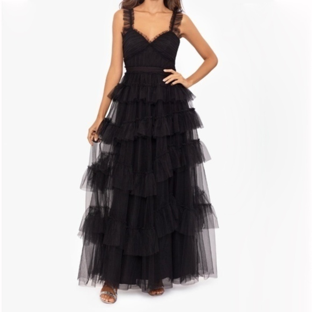 Betsy & Adam‎ Gigi Long Ruffle Mesh Dress